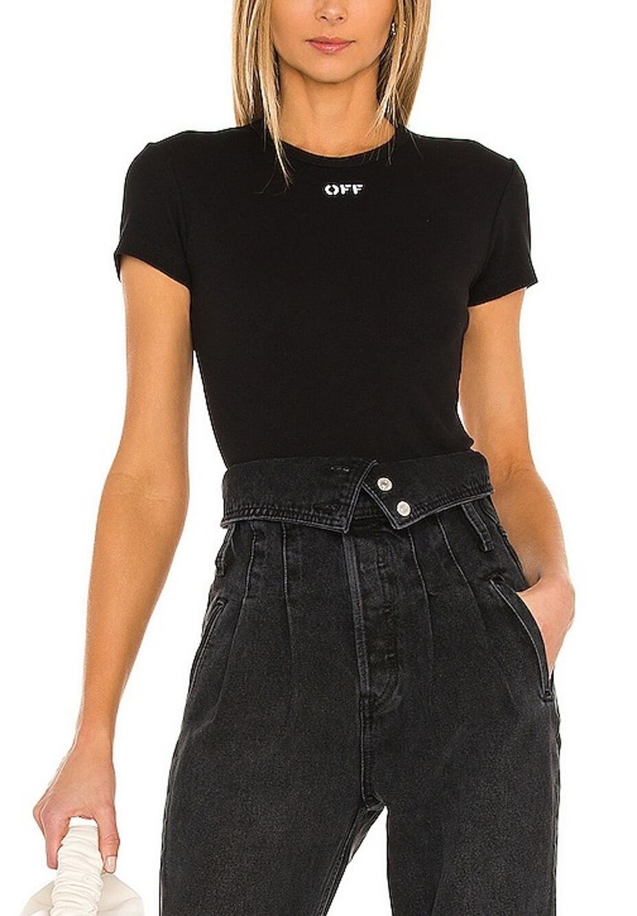 Off-White Ribbed Black And White Off Logo T-Shirt Size 40 IT / US 4